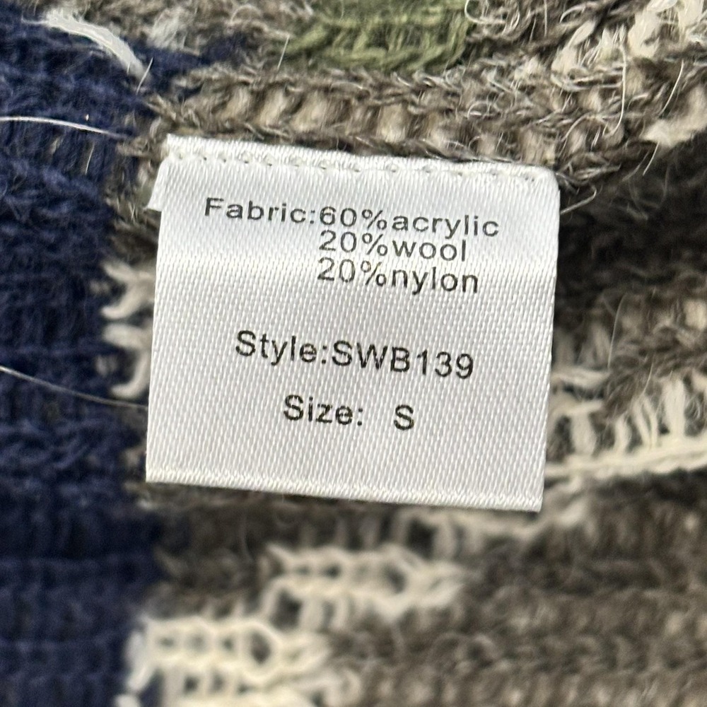 Elan Cardigan Wool Blend Sweater Womens S Olive Green Hooded Aztec Boho Goblin - Picture 10 of 16